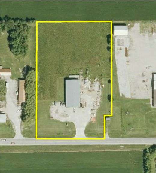 4.33+ or – Acres No Reserve Commercial Real Estate Auction – Online Only Thurs. March 19th 1:00pM (Timed Online Auction) 9172 E. 1050th St. Robinson, IL 62454, 7,200 Sq. Ft. Steel-framed building (60' x 120', built in 1988-89) with three 14' x 14' overhead doors and two 14' x 20' bifold drive-through doors. Door openers are required for operation of the bifold doors. 3 inch pipe for air powered compressors and tools, 2 natural gas radiant heaters in insulated shop, 20’ side walls, 6” concrete in shop for heavy equipment, Ameren Electric, 220 3 phase power, IL State approved Class X concrete entrance, 30,000 Sq. Ft. of with rock 8” deep for heavy equipment, Oblong Water, 1,440 Sq. Ft. of 2-story office w/2 half baths w/conventional HVAC. Parcel ID 05-1-32-000-002-001