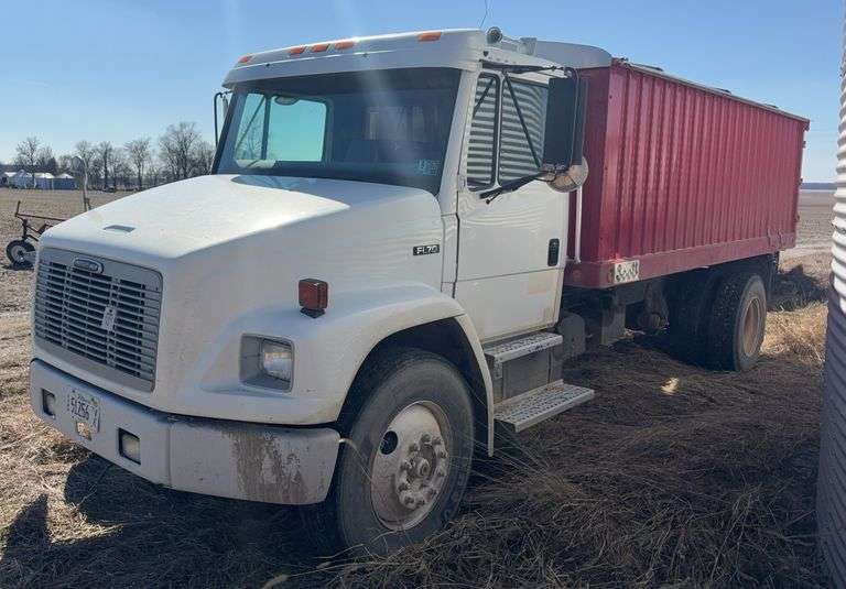 2004 Freightliner FL70 Grain Truck, 6 speed, 293,961 miles, Cat 3126, Scotts 16ft bed, single axle, good rear tires, roll tarp, steel floor, grain chute, cargo doors, VIN- 1FVABTAK34HM75475
