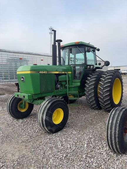 1979 John Deere 4640 Tractor, 2wd, 8 Speed Powershift, 2011 tac was changed at 5425 hours, has 1796 on it now, Tin pain is original, LED Light, rims have been repainted, Firestone 18.4R42 Duals 60%, Big 100pto, Quick Hitch, Rebuilt Engine and Transmission 1000 hours ago, 2 Remotes, New Cab Kit Interior, New Block Heater, New Seat, s/n- 001370R