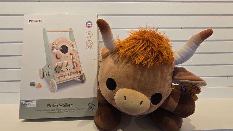 PolarB Baby Walker & Hug a Lumps Highland Cow Weighted Plush Large - Anonymous & Tractor Supply (Valued at $120)