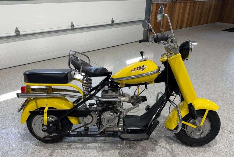 1958 Cushman  Eagle motorcycle, bought restored, 3 bore, 2-3/4 stroke, 20M9-5 model. Cushman Husky Engine. We have the title and it was signed over to Russ Braunecker Cadillac and GMC. The buyer will pay Schmid Auction for the Cushman and must pay the dealership separately for tax and title fees to transfer ownership into their name. vin 017031