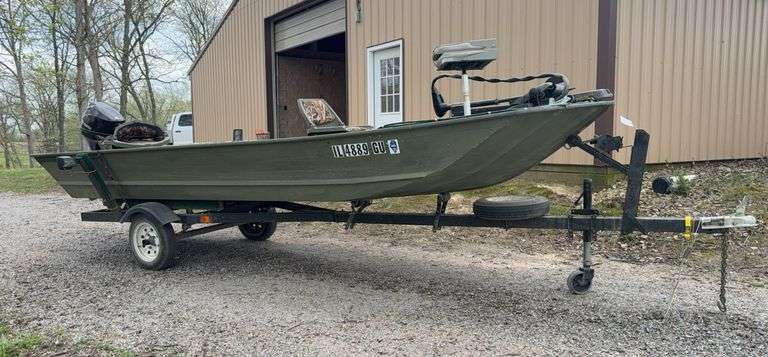 1987 Fisher Marine Netter Fishing Boat TITLE# 18142006664, with 1987 Shoreline Single Axle Trailer with lights VIN# 1YR001811HM000170, Tohatsu 20 HP Motor, been used 2 times, like new, Carpet on floor, two-seater, Minikota Trolly Motor, 16ft, Hummingbird Pirana Max 4