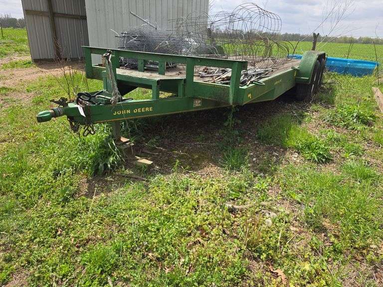 2006 Barlow John Deere bumper hitch trailer, 18ft bed + 2ft dove, with ramps, 2-5/16" ball, contents not included, VIN#430FD20256M019401