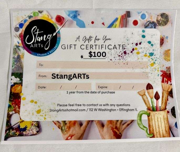 Stang Arts Gift Certificate
Donated by: Stang Arts