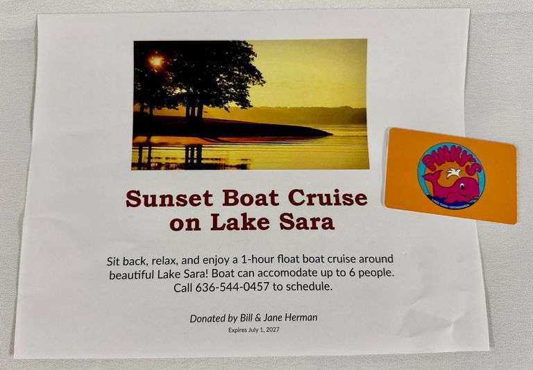 Fun at Lake Sara
Donated by: Pinky's and Bill & Jane Herman