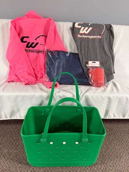 Green Bogg Beach Bag filled with goodies. Donated by: CW Motor Sports