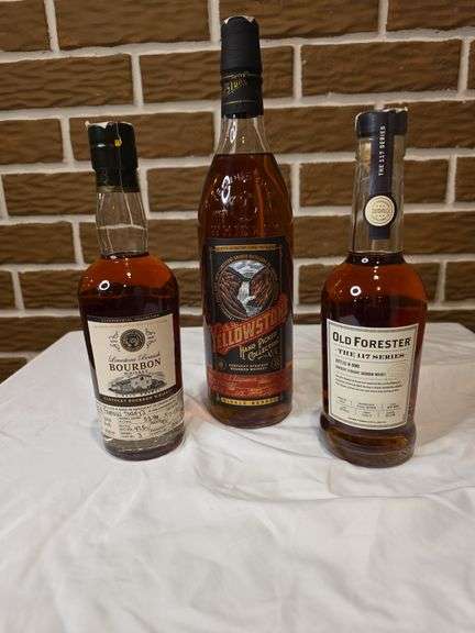 Bourbon Bundle Donated by: Jordan & Katie Haskenherm. 1 Bottle Yellowstone Bourbon signed by Master Distiller, Stephen B Beam. 1 Bottle Limestone Bourbon Hand-selected by Bardstowns, Kentucky's World Famous Toddy's. 1 Bottle Old Forester Bourbon, Batch No. 001, One time release July 2023