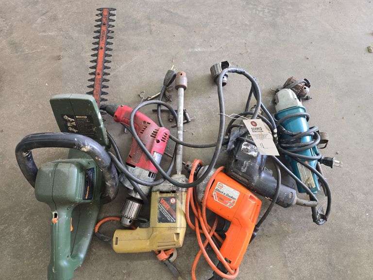 Assortment of electric tools.