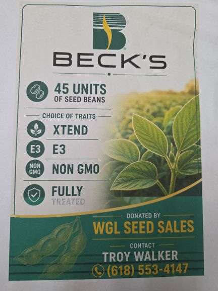 45 Units of Beck's Seed Beans. Donated by: WGL Seed Sales, Troy Walker