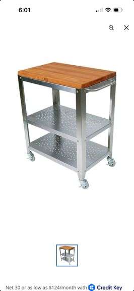 John Boos 30in. Utility Table with removable edge-grain top. American Cherry Oil Finish. Model # CHY-CU-CULART30. 36.31"H 30"W 18.13 " Deep, 73 lbs.Donated by: John Boos