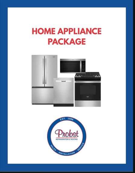 Appliance Package: Includes Refrigerator ($2439), Dishwasher ($719), Microwave Hood ($459), Gas ($1399) OR Electric Range($989). Donated by: Probst Refrigeration & Heating Inc. ( this a specific set that is already picked out, if you would like to add/change or switch colors/size on the items you would have to pay the difference)