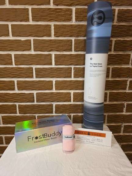 Fitness Package: $100 Mika Yoga gift card, Frost Buddy water bottle, Lululemon Yoga Mat, and Sweat Towel. Donated by: Mika Yoga and Jen Thoele