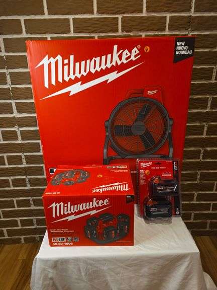 Milwaukee Fan, 6-pack Sequential Charger, and Two Batteries. Donated by: Thoele Plumbing and Dave Roepke Painting