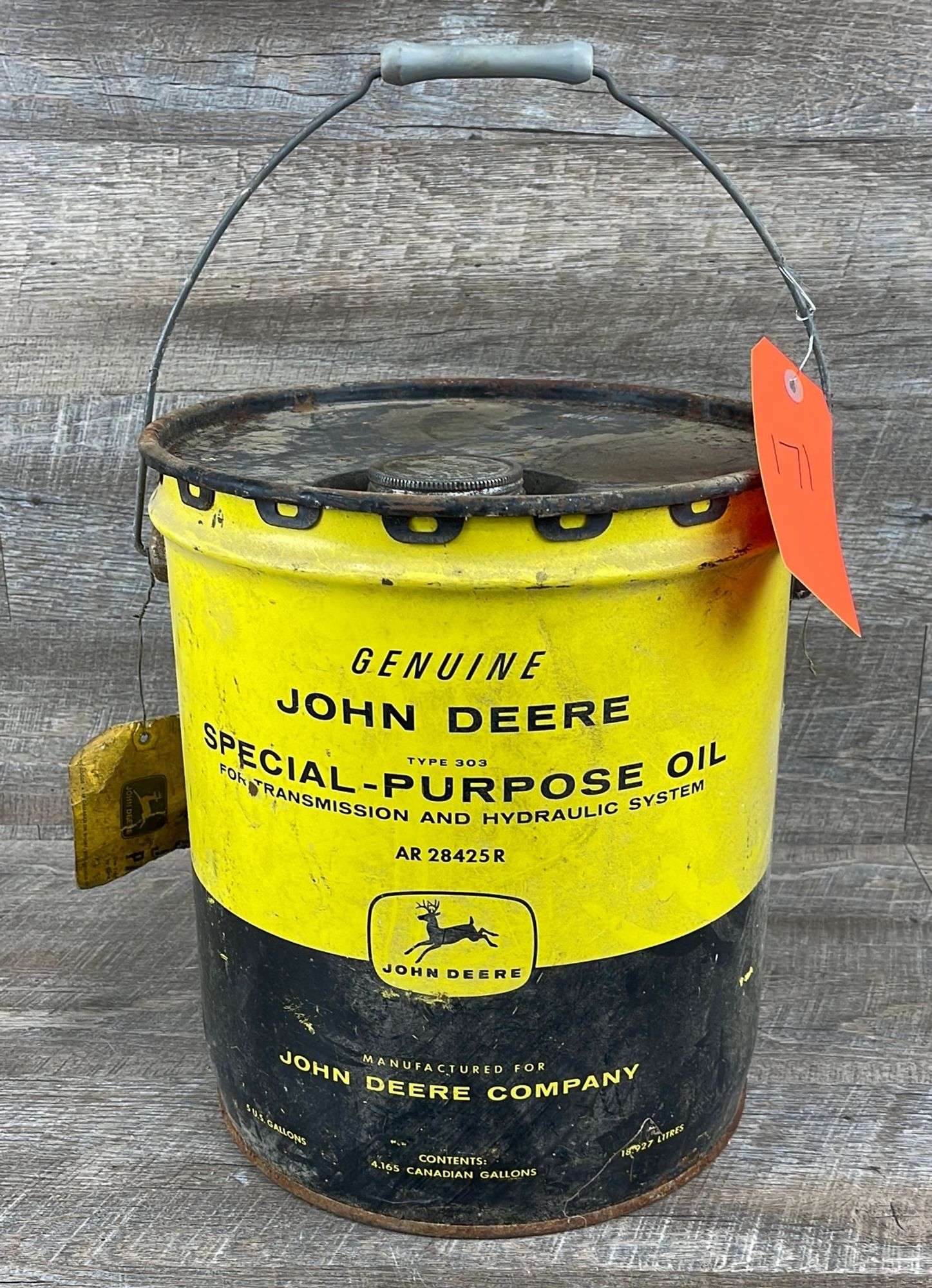 Vintage John Deere 5 gallon oil can - Schneider Auctioneers LLC