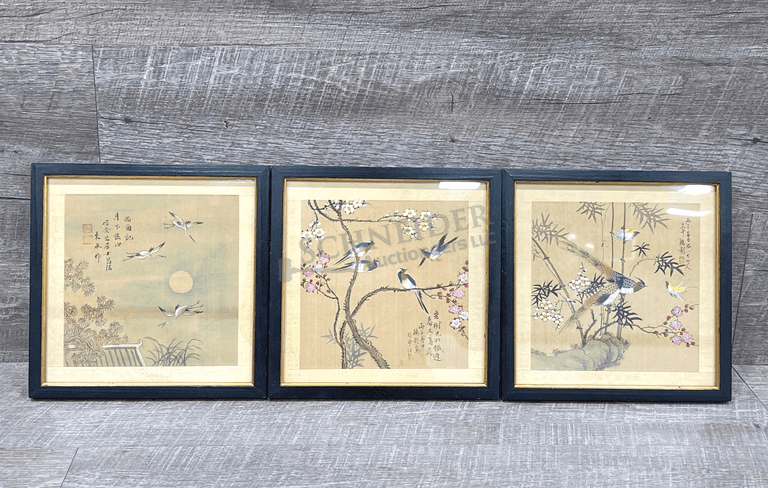 3-pieces of Vintage Oriental framed artwork