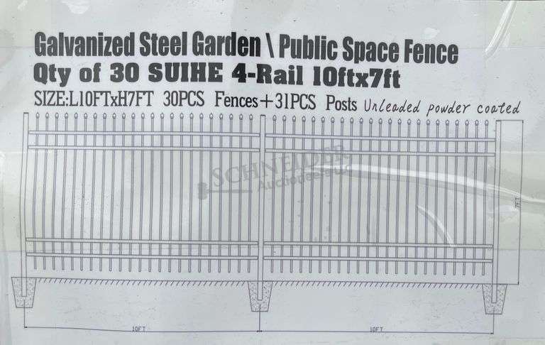 30- unused 10'x7' steel fence panels w/ posts