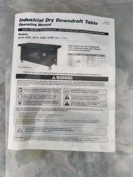 Unused Dynabrake Raptor Vac 3'x6' downdraft woodworking table