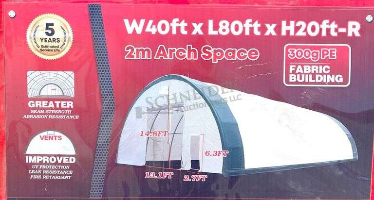 Unused 40'x80'x20' portable hoop building