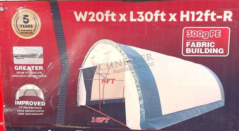 Unused 20'x30'x12' portable hoop shelter