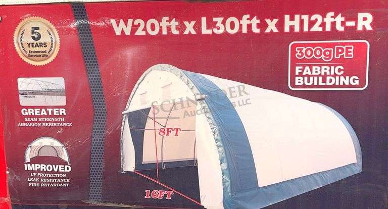 Unused 20'x30'x12' portable hoop shelter