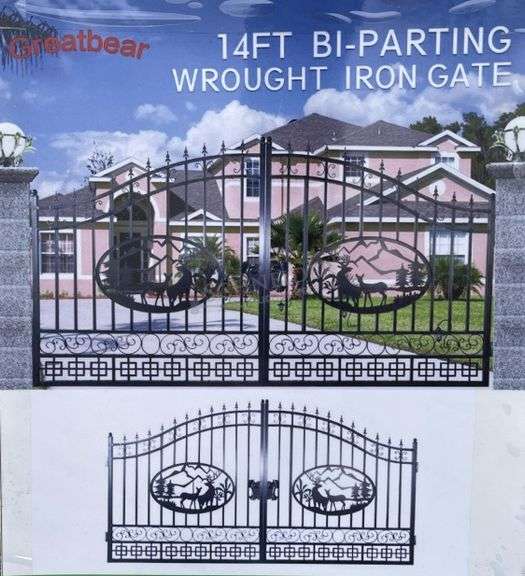 Unused decorative steel gates for 14' opening, deer design