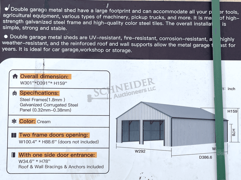 Unused 25' x 33' enclosed carport shed