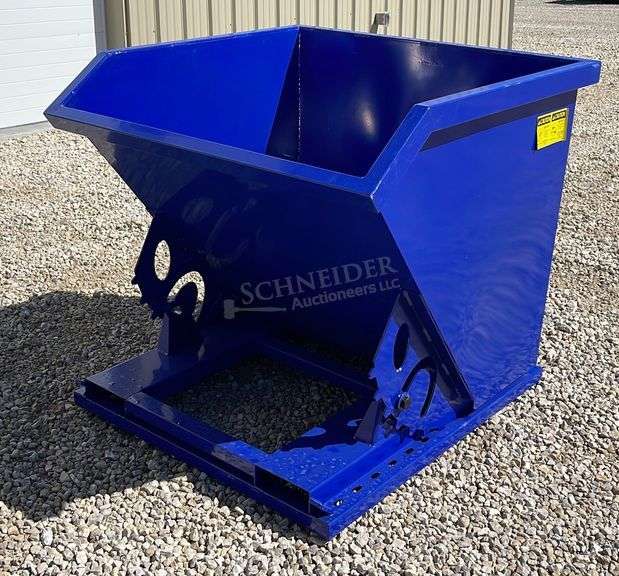 Unused 43" wide dumping hopper for forks