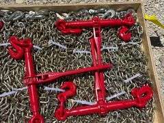 10 unused 5/16" 20' chains & 5 unused ratchet binders