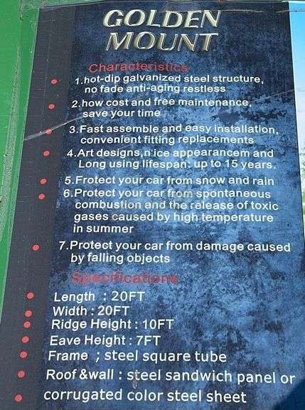 Unused 20'x20' steel carport