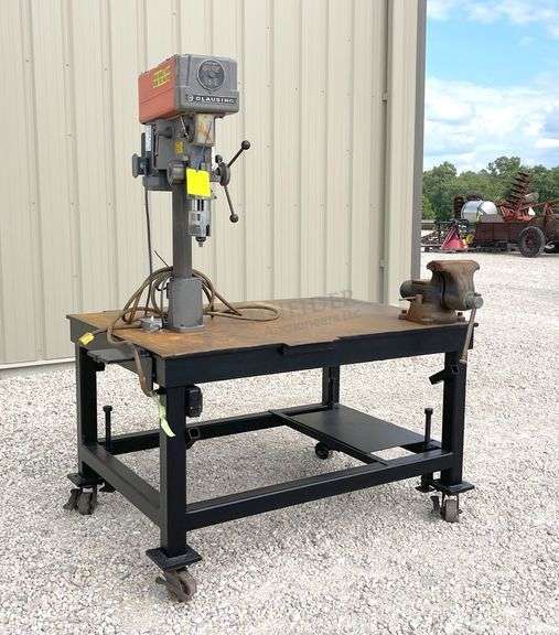 44"x62" welding table w/ vise & drill press