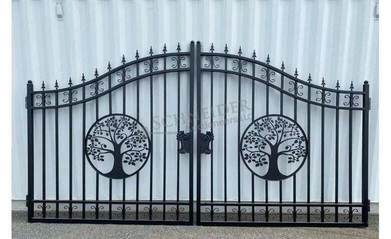 Unused decorative steel gates for 14' opening w/ tree design