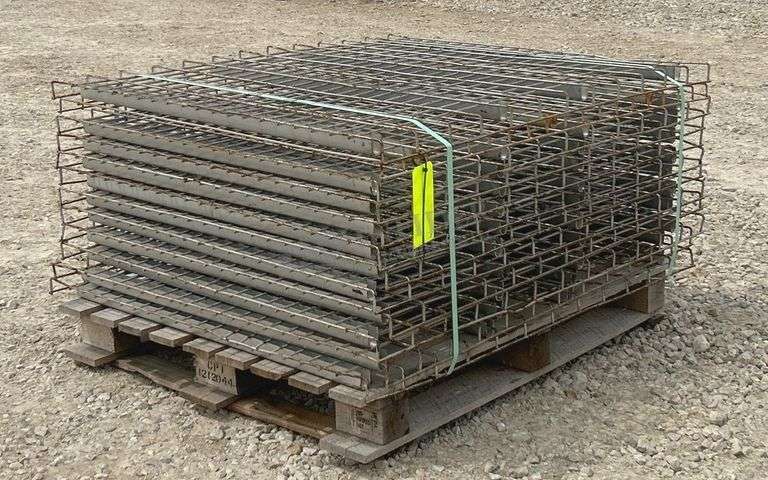 Group of 43"x57" mesh pallet rack shelving