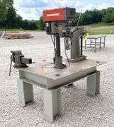 4'x5' steel welding table w/ vise, drill press & arbor press