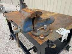 44"x62" welding table w/ vise & drill press