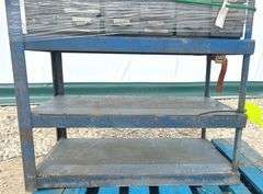 3'x2' steel work table w/ shelves & 2 organizer bins