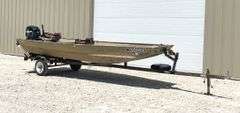 1989 Landau 16' aluminum jon boat w/ motor & trailer