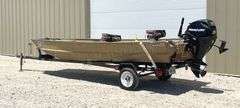 1989 Landau 16' aluminum jon boat w/ motor & trailer