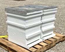 2 wooden bee hives
