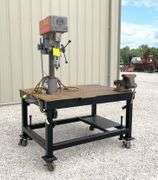 44"x62" welding table w/ vise & drill press