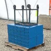 4- 34" wide steel bolt bins w/ hardware & small cart
