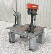 4'x5' steel welding table w/ vise, drill press & arbor press