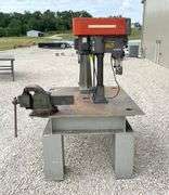 4'x5' steel welding table w/ vise, drill press & arbor press