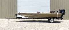 1989 Landau 16' aluminum jon boat w/ motor & trailer