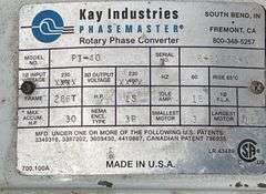 Kay Industries PI-40 15 hp electric motor w/ phase converter