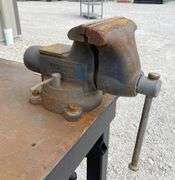 44"x62" welding table w/ vise & drill press