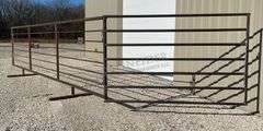 Unused 24' freestanding corral panel w/ 8' gate on 1 end