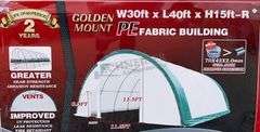 Unused 30'x40'x15' portable hoop shelter