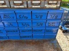 3'x2' steel work table w/ shelves & 2 organizer bins