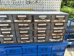 3'x2' steel work table w/ shelves & 2 organizer bins
