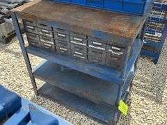 3'x2' steel work table w/ shelves & 2 organizer bins
